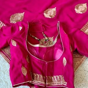 Beautiful hot pink banarsi chiffon sari